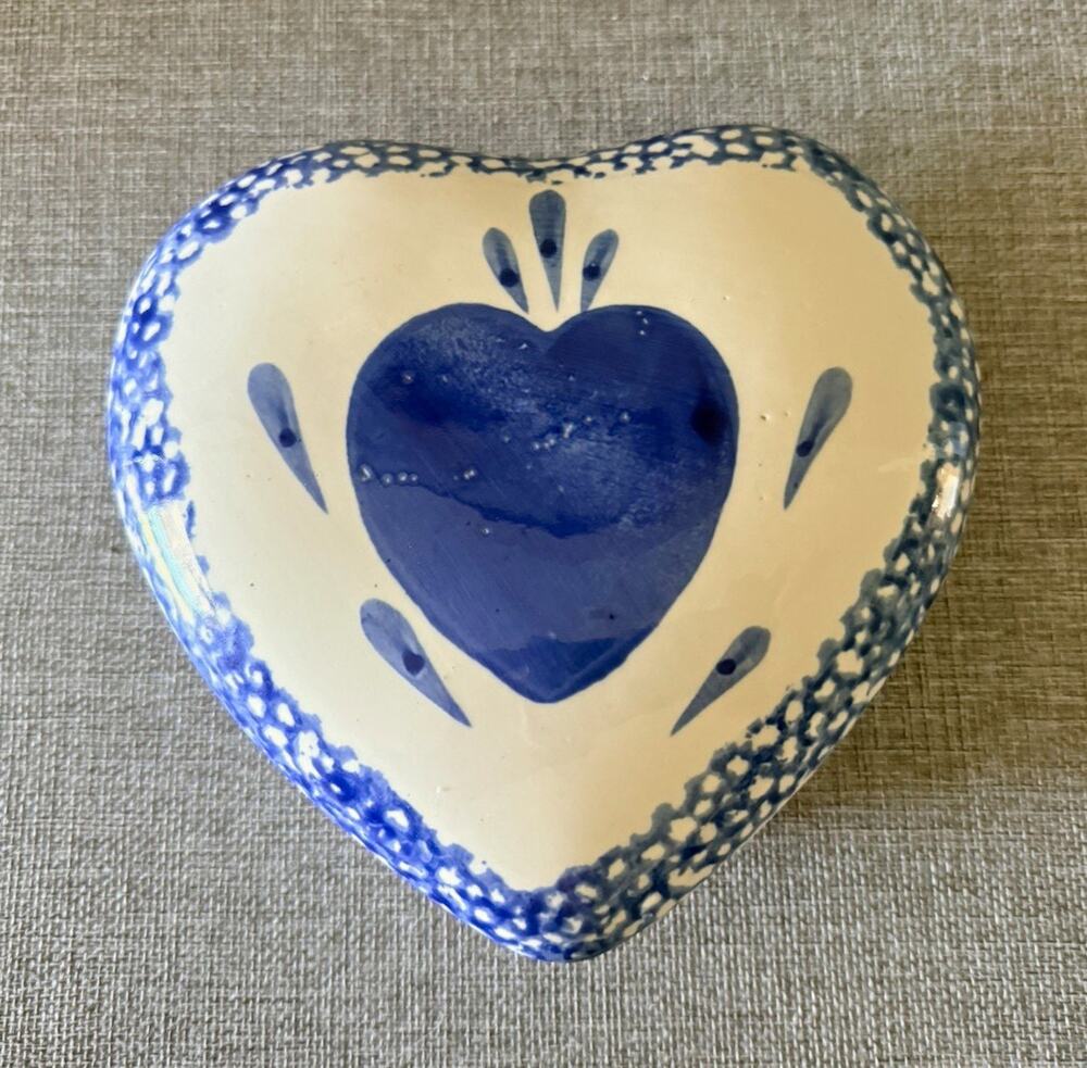 World Bazaars Blue & White Heart-Shaped Ceramic Trinket Box with Lid